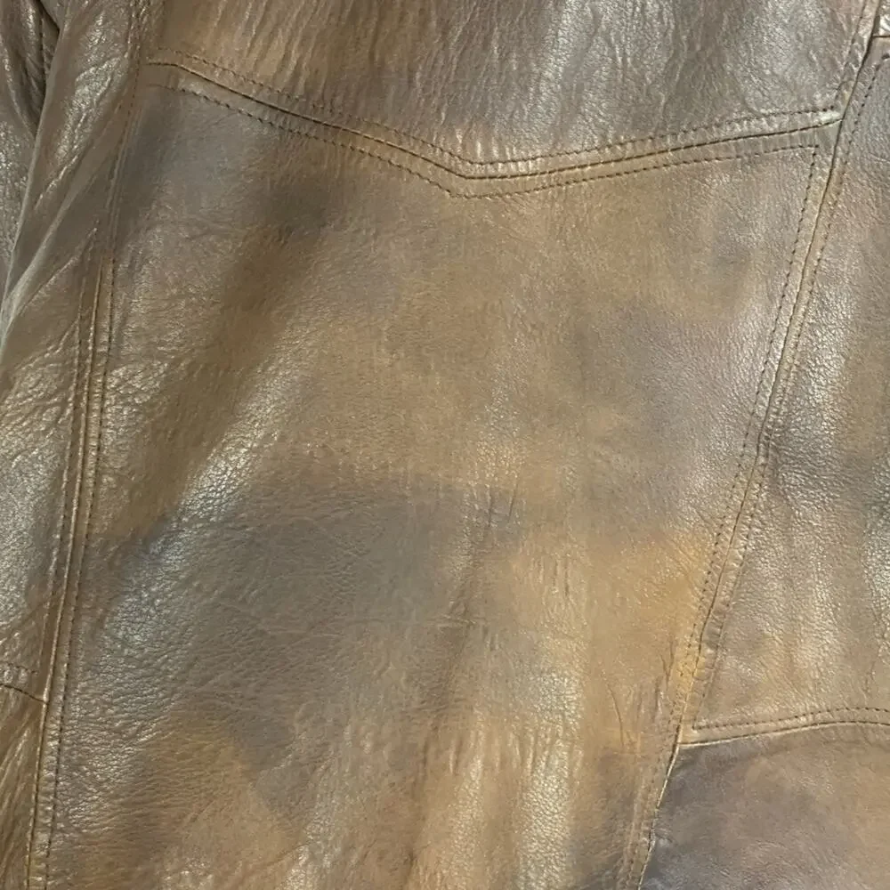 Vintage Grunge Brown Leather Bomber Jacket Sz 46 XL